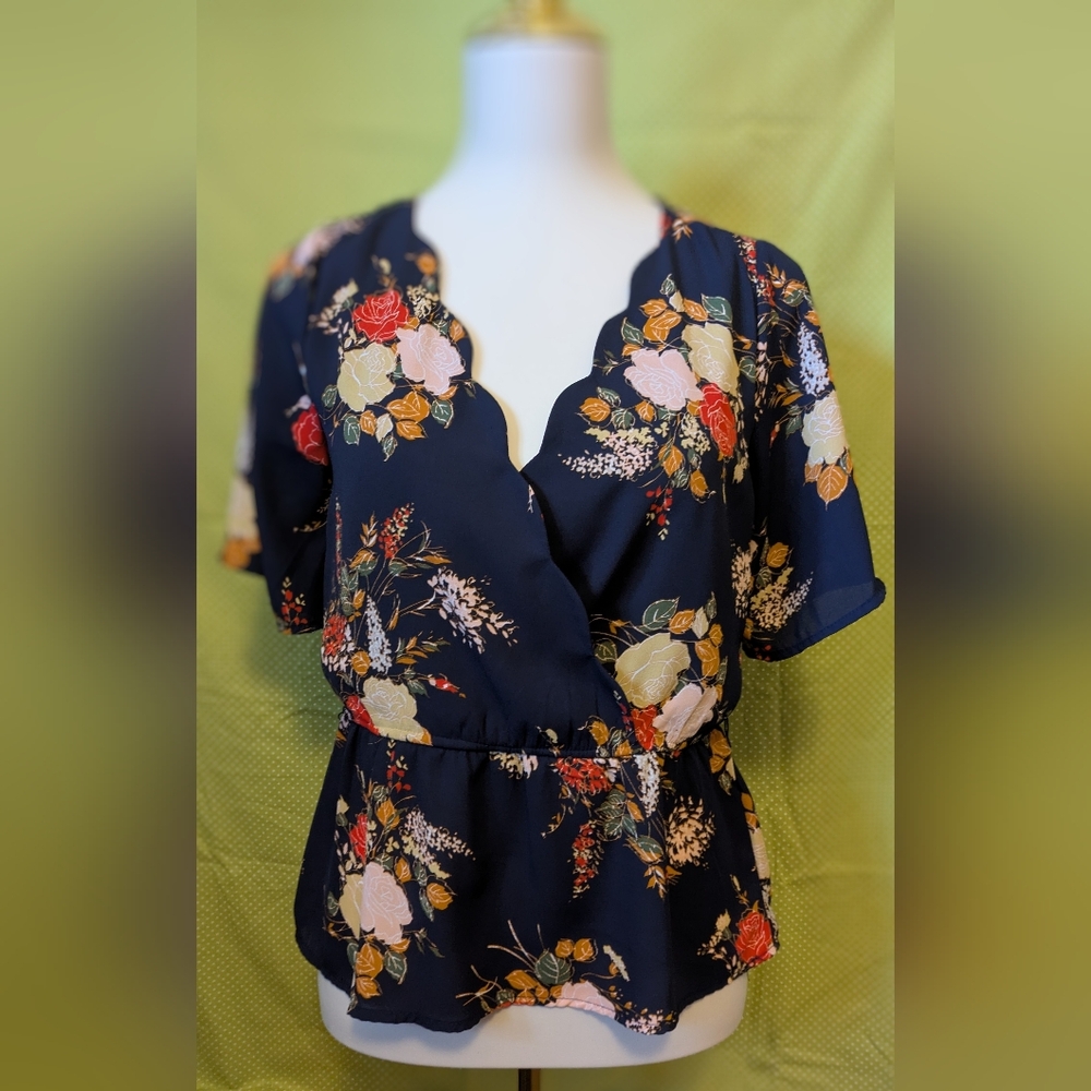 Blue Rain Floral Women's Top - Navy and Multicolor